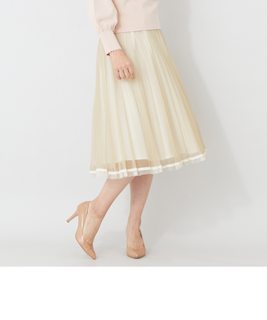 配色レース プリーツスカート