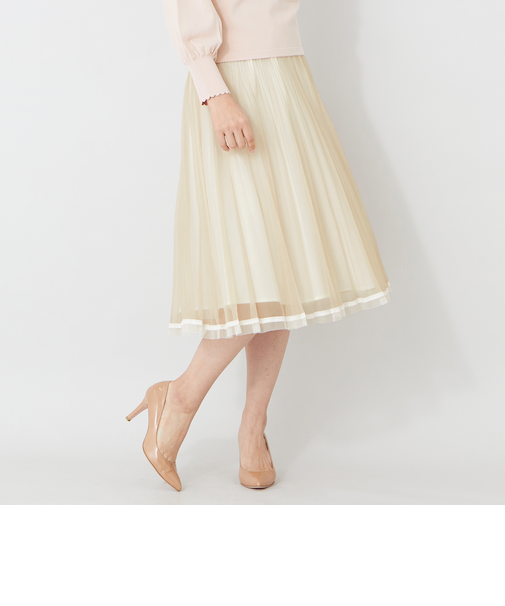 配色レース プリーツスカート