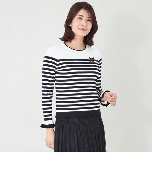 スパンコール ボーダーニット