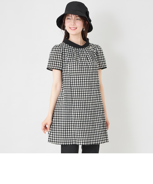 シアーギンガム ロールネック ワンピース