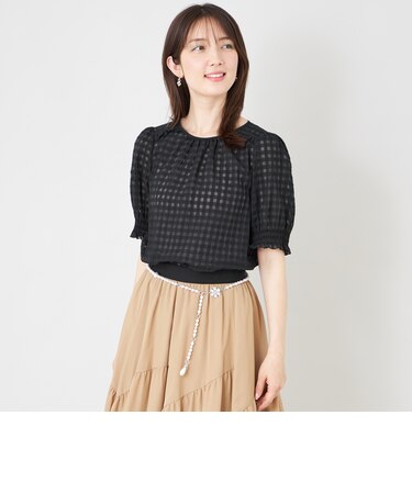 シアーギンガム フロントギャザーブラウス
