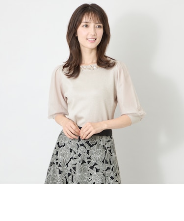 チュールレイヤードスリーブ ニット