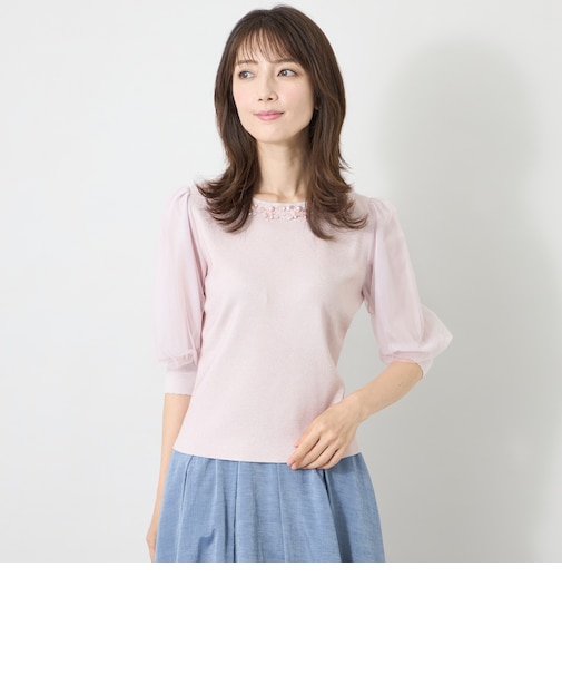 チュールレイヤードスリーブ ニット