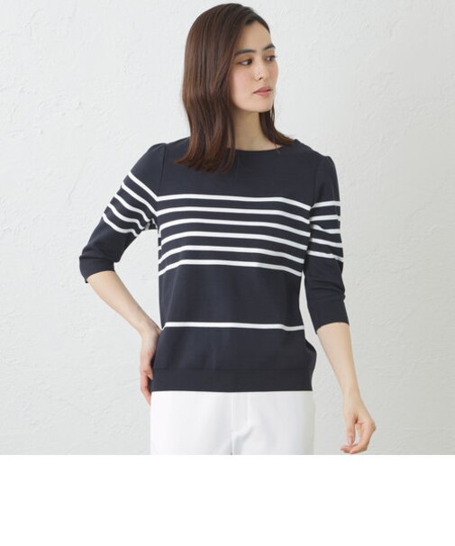 シャイニーコットンセーターマシーン　7分袖プルオーバー