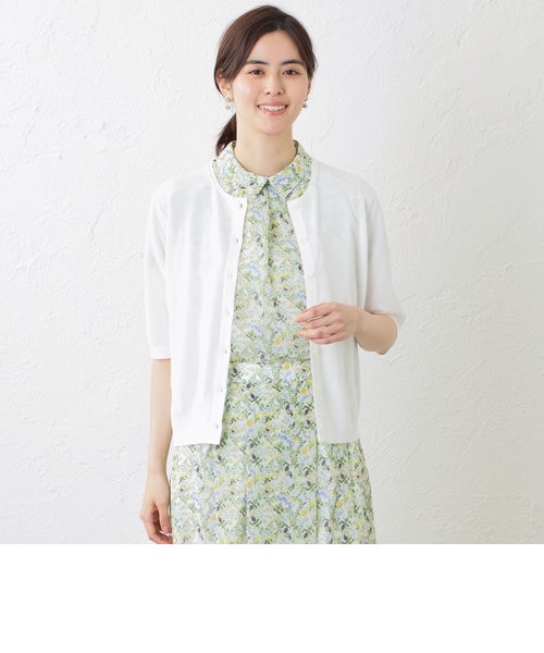 シャイニーコットン 5分袖ニットカーディガン｜アマカの通販｜&mall