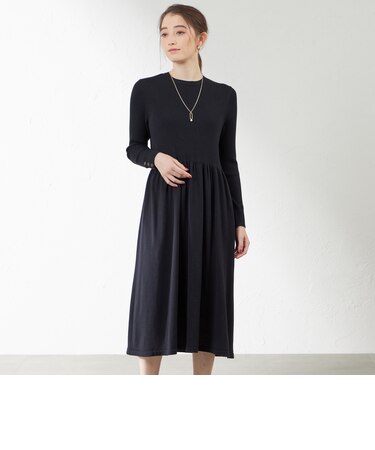 ウールコットンギャザーフレアワンピース