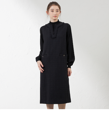 【尾州素材】ツイードネイビーワンピース