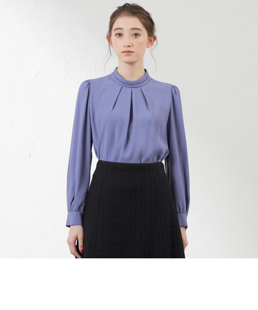 バックサテンジョーゼットハイネックブラウス