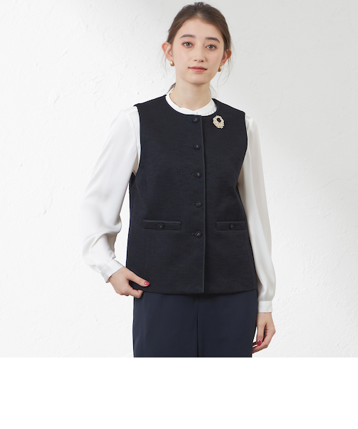 綿スラブニットツイードジレ