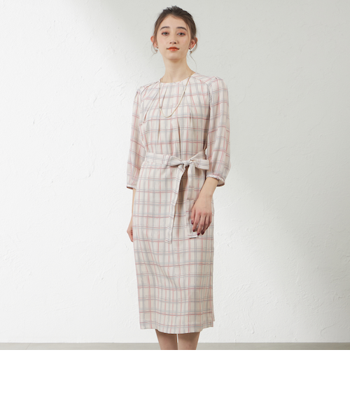 ハンドドローイングチェックタックワンピース｜アマカの通販｜&mall