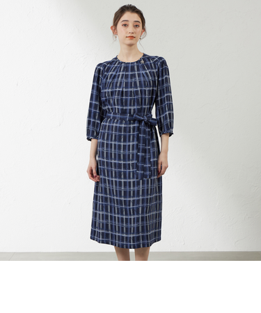 ハンドドローイングチェックタックワンピース