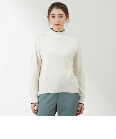 【WEB限定色】バイカラーミドルウールニット