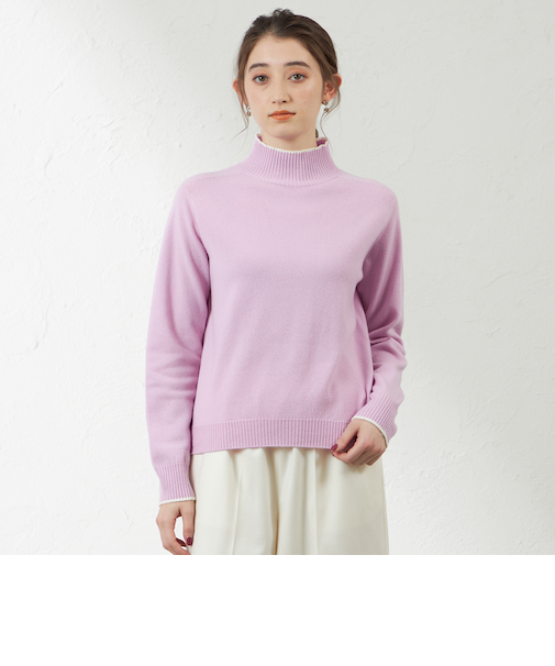 【WEB限定色】バイカラーミドルウールニット