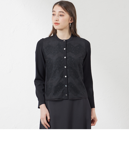 【Anniversary Piece】ライトレーヨンストレッチレース付ニットカーディガン