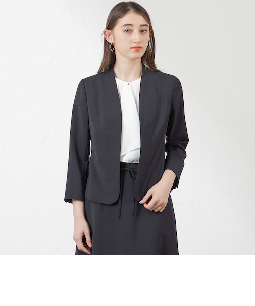 リネンライクポリエステルノーカラージャケット