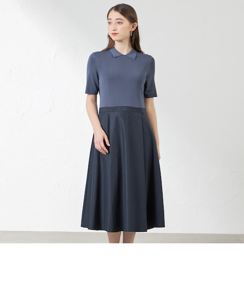 新品　アマカ　布帛コンビニットワンピース　38　ブラックネイビー　44000円 布帛コンビニットワンピース｜アマカの通販｜&mall（アンドモール