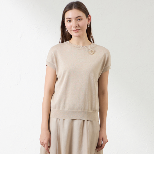 シャイニーコットン混ラメプルオーバー