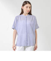 ストライプスタンドカラーブラウス