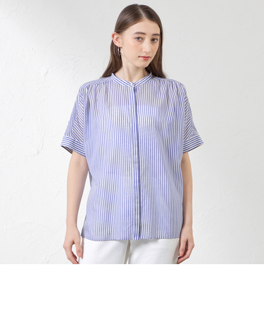 ストライプスタンドカラーブラウス