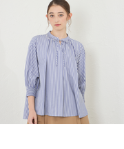 先染めストライプギャザーブラウス