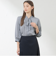 アバカスドットプリントボウタイブラウス