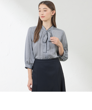 アバカスドットプリントボウタイブラウス