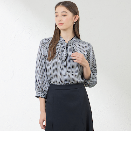 アバカスドットプリントボウタイブラウス