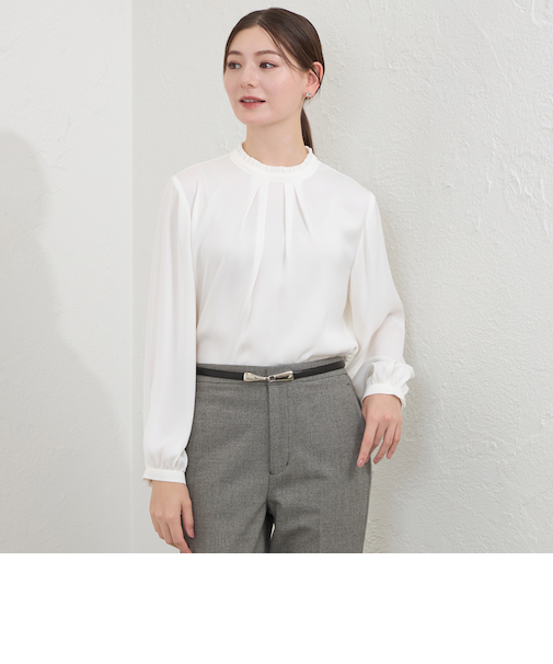 バックサテンジョーゼットブラウス