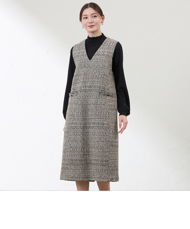【Anniversary　Piece】【尾州素材】ツイードジャンパードレス