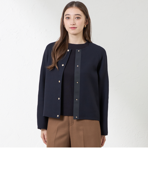 梳毛リバーノーカラーショートコート