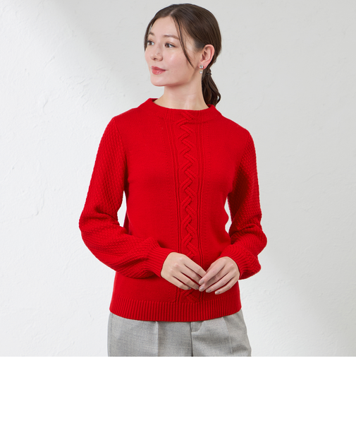 ウォッシャブルウールケーブルニット