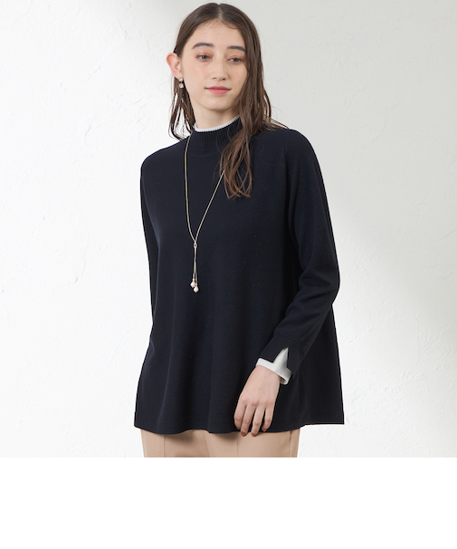 バイカラーラインチュニックニット