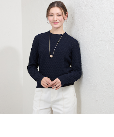 バルキーストレッチ編み柄ニット