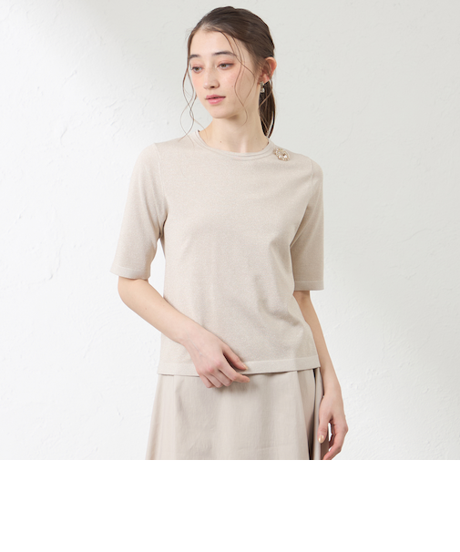 コットンシルクラメ クルーネックプルオーバー