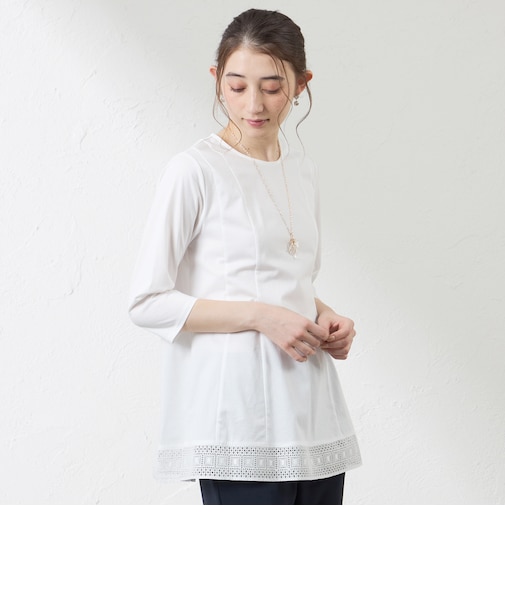 プレーティング天竺 レースコンビカットソー