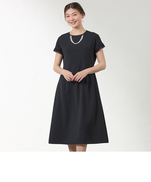 リネンライク フィットアンドフレアワンピース