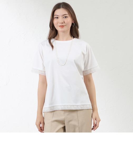 プレーティング天竺 レース切替Tシャツ