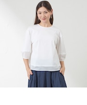 布帛コンビ ランタンスリーブカットソー
