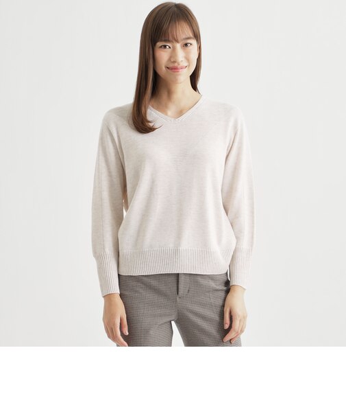 【ウォッシャブル】ミックスウールVネックニット