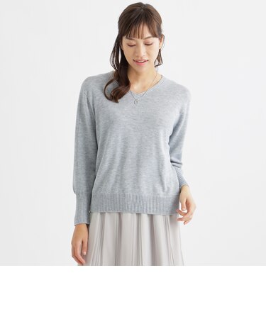【ウォッシャブル】ミックスウールVネックニット