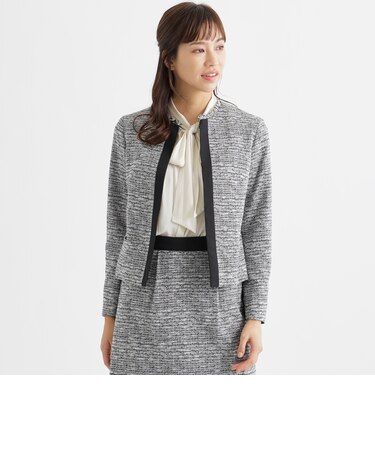 【セットアップ対応】【美シリーズ】【ウォッシャブル】ツィードジャージノーカラージャケット