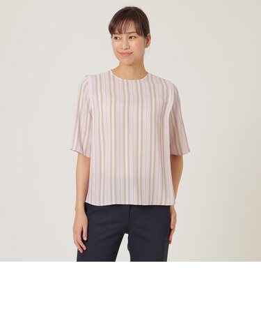 【ウォッシャブル】バックサテンストライプブラウス