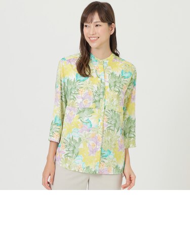 【ウォッシャブル】ベルフルールプリントシャツ