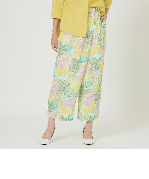 【ウォッシャブル】ベルフルールプリントワイドパンツ