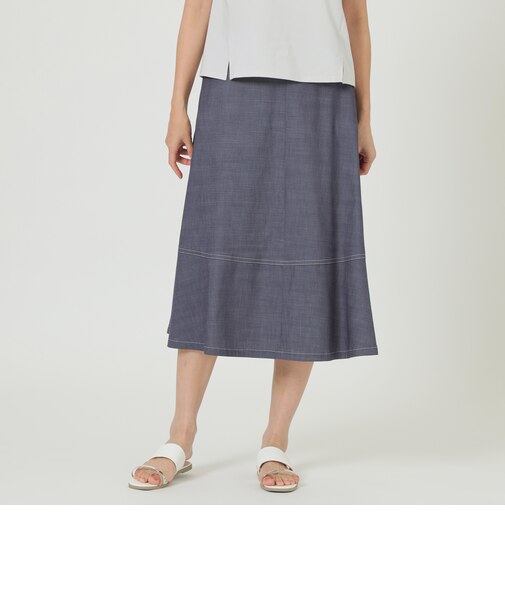 【ウォッシャブル】シャンブレーツイルフレアースカート