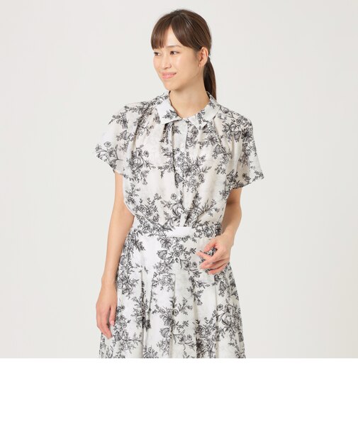 【ウォッシャブル】【セットアップ対応】エッチングフラワープリントブラウス