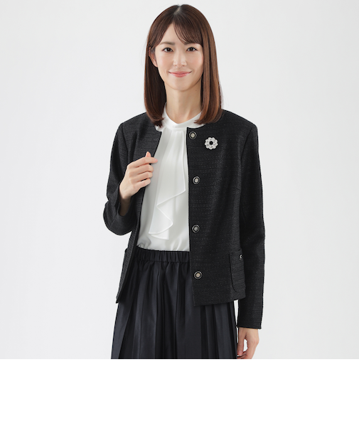 【美シリーズ】【ウォッシャブル】ライトツィードノーカラージャケット