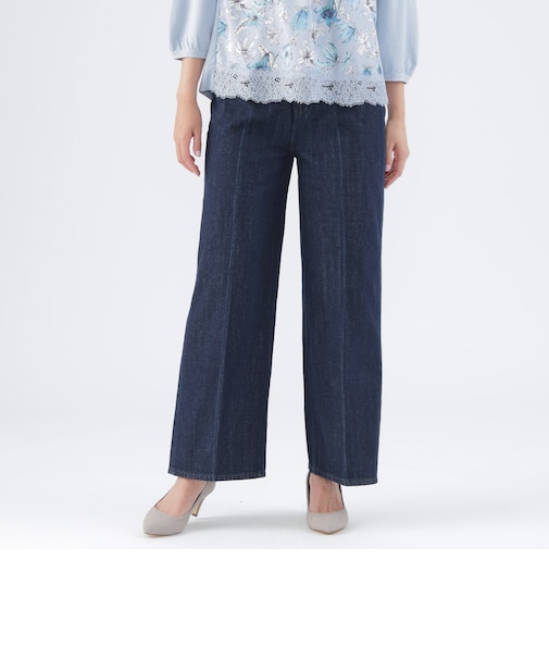 【ウォッシャブル】センターラインワイドデニムパンツ