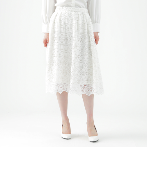 【ウォッシャブル】【セットアップ対応】クロッシェレースフレアスカート