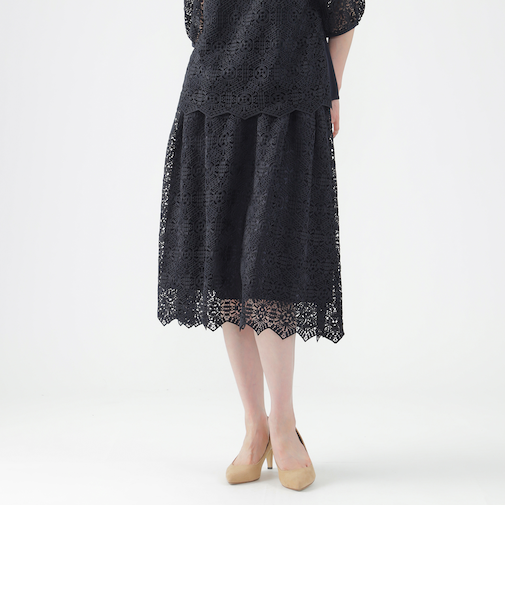 【ウォッシャブル】【セットアップ対応】クロッシェレースフレアスカート